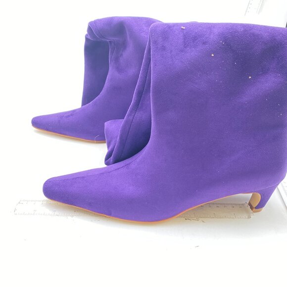 Purple Women Comfortable Low Heel Pull on Stylish Knee High Boot Square Toe Boot - Picture 3 of 6